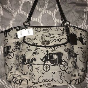 Coach Horse and Carriage Leah Black White Tote Bag